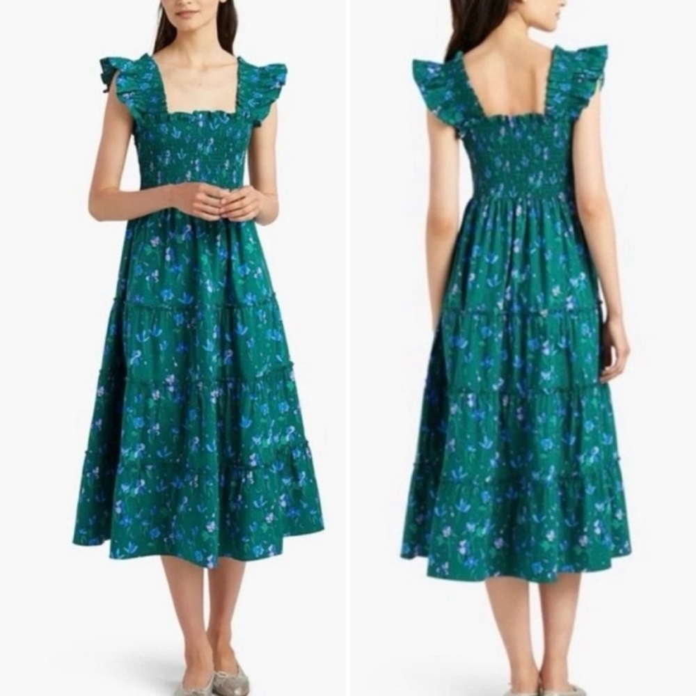 Hill House Green Floral Midi Dress